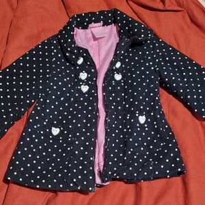 Girls Black Polka Dot Heart-Button Jacket with Pink Lining